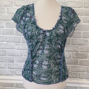 Free People Oh My Baby Mesh Sheer Tee Size L Blue Babydoll Festival Boho NEW